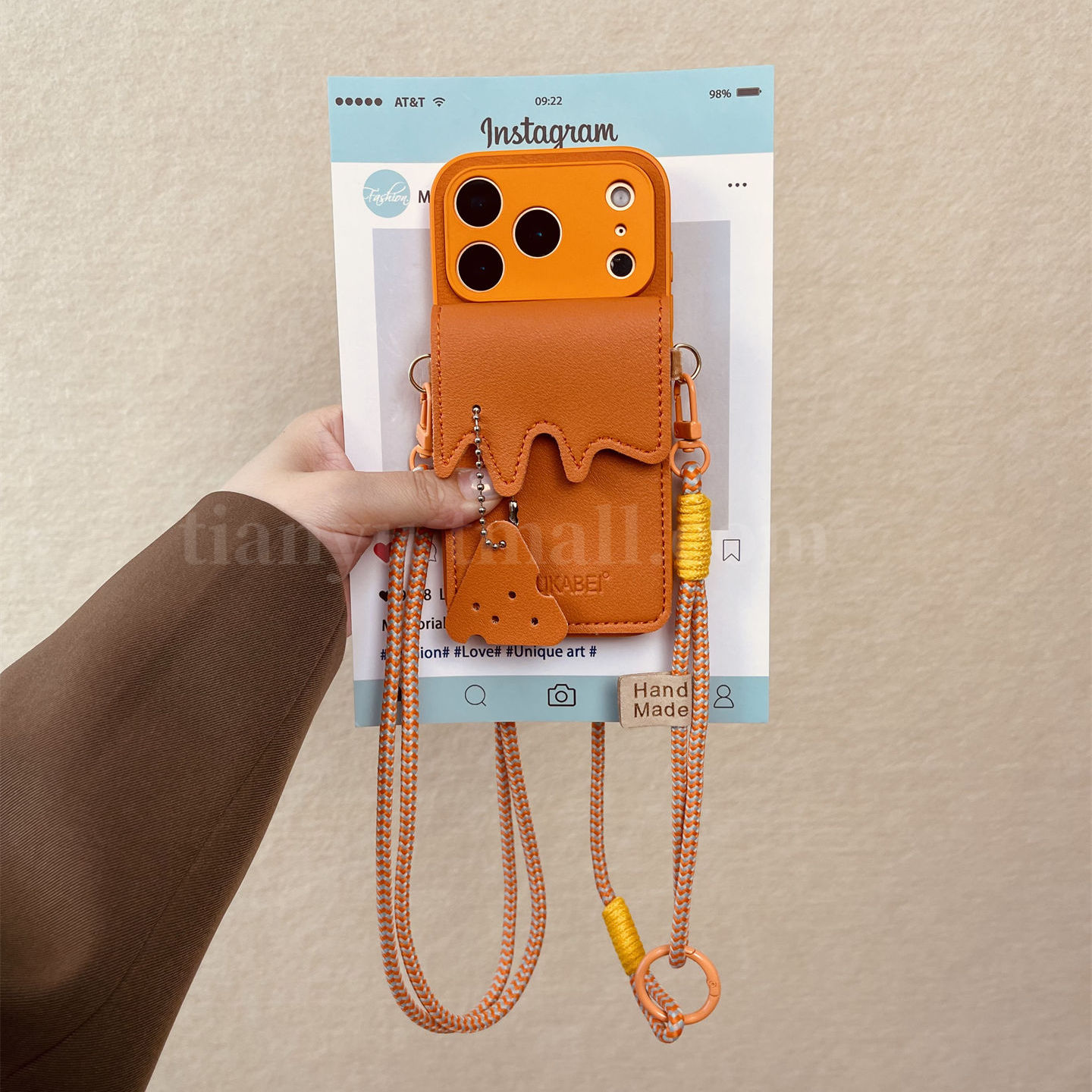 iphone系列高级感橙色卡包手机壳