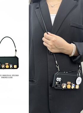 恬妤 暗黑风立体大耳狗公仔适用于iphone15promax手机壳苹果14pro可爱13promx斜挎式13侧背11可手提12promax