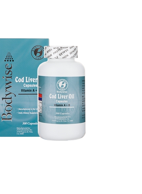 美国Bodywise先威鱼肝油丸300粒维生素A维他命D成人儿童护眼补钙