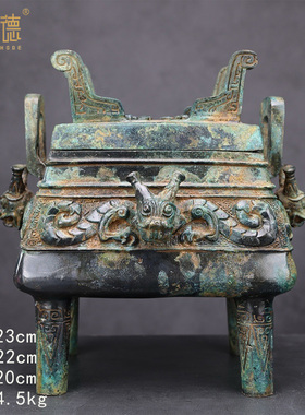 商周青铜鎏金方鼎古铜装饰品乔迁新居办公桌博古架铜祥德工艺