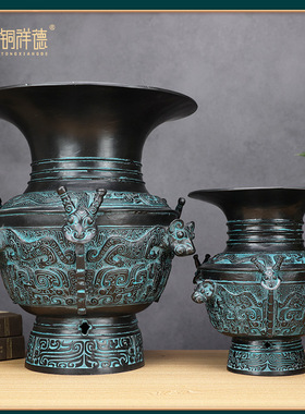 商代青铜器古摆件龙虎尊酒器古玩收藏博物馆复制办公桌创意摆件