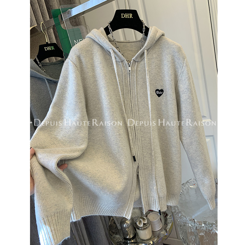 特大码300斤爱心拉链连帽毛衣