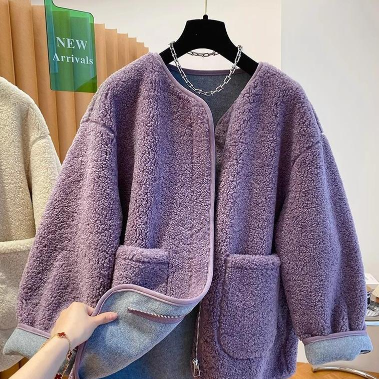 大码300斤紫罗兰摇粒绒开衫外套
