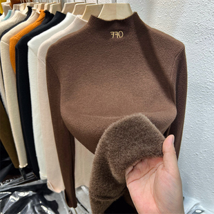 特大码300斤加绒加厚半高领针织衫女秋冬装可外穿上衣打底衫240斤