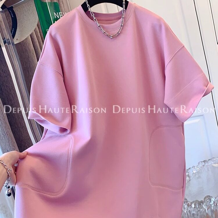 胖妹妹大码200斤高级感糖果色半袖上衣女夏季基础百搭宽松短袖T恤