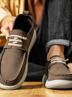 顽石WANS皮鞋男真皮懒人一脚蹬舒适驾车复古潮流百搭休闲豆豆鞋