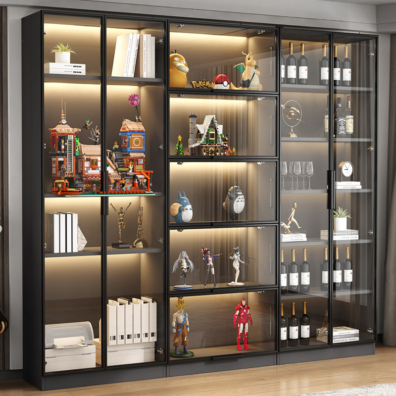 定制手办柜带玻璃门整墙防尘书架轻奢乐高模型展示陈列家用客厅柜
