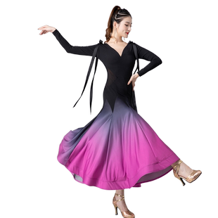 摩登舞交际舞女新款国标舞拉丁舞华尔兹渐变大摆连衣裙练习表演服