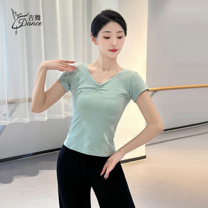 舞蹈服上衣成人女民舞现代舞中国古典舞练功服短袖形体服夏季套装