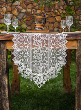 韩式蕾丝桌旗白色田园茶几旗布艺餐桌布长条桌巾电视柜鞋柜盖布