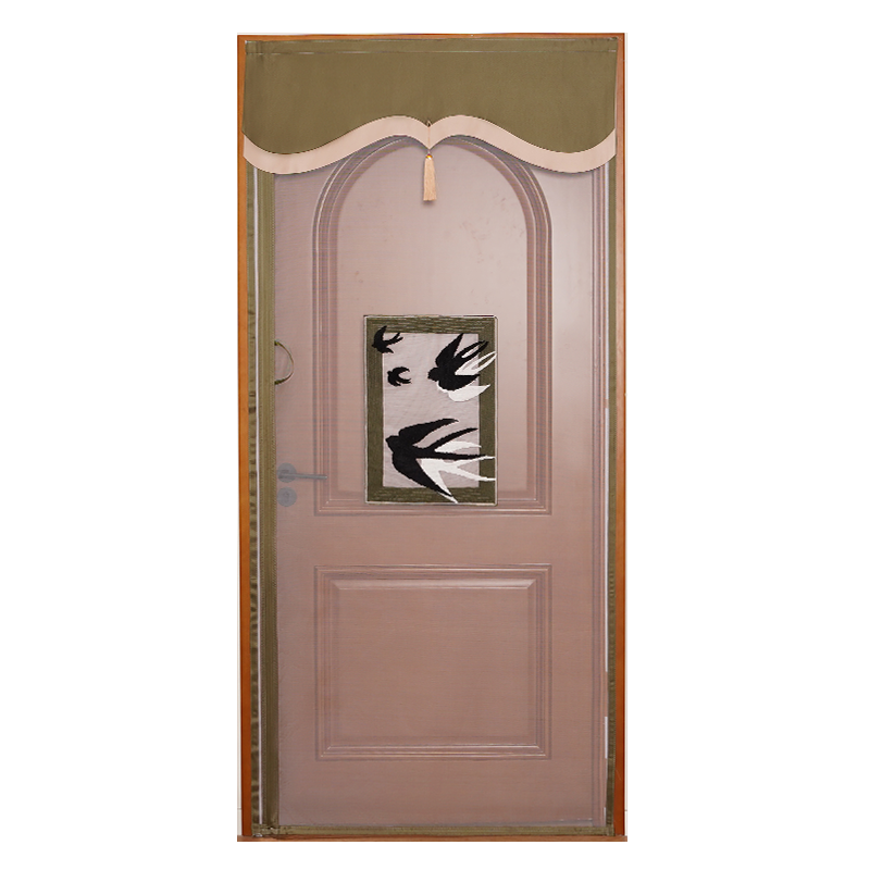 燕雀相贺绣花防蚊门帘夏季全磁条磁性磁吸免打孔魔术贴防蝇纱窗帘