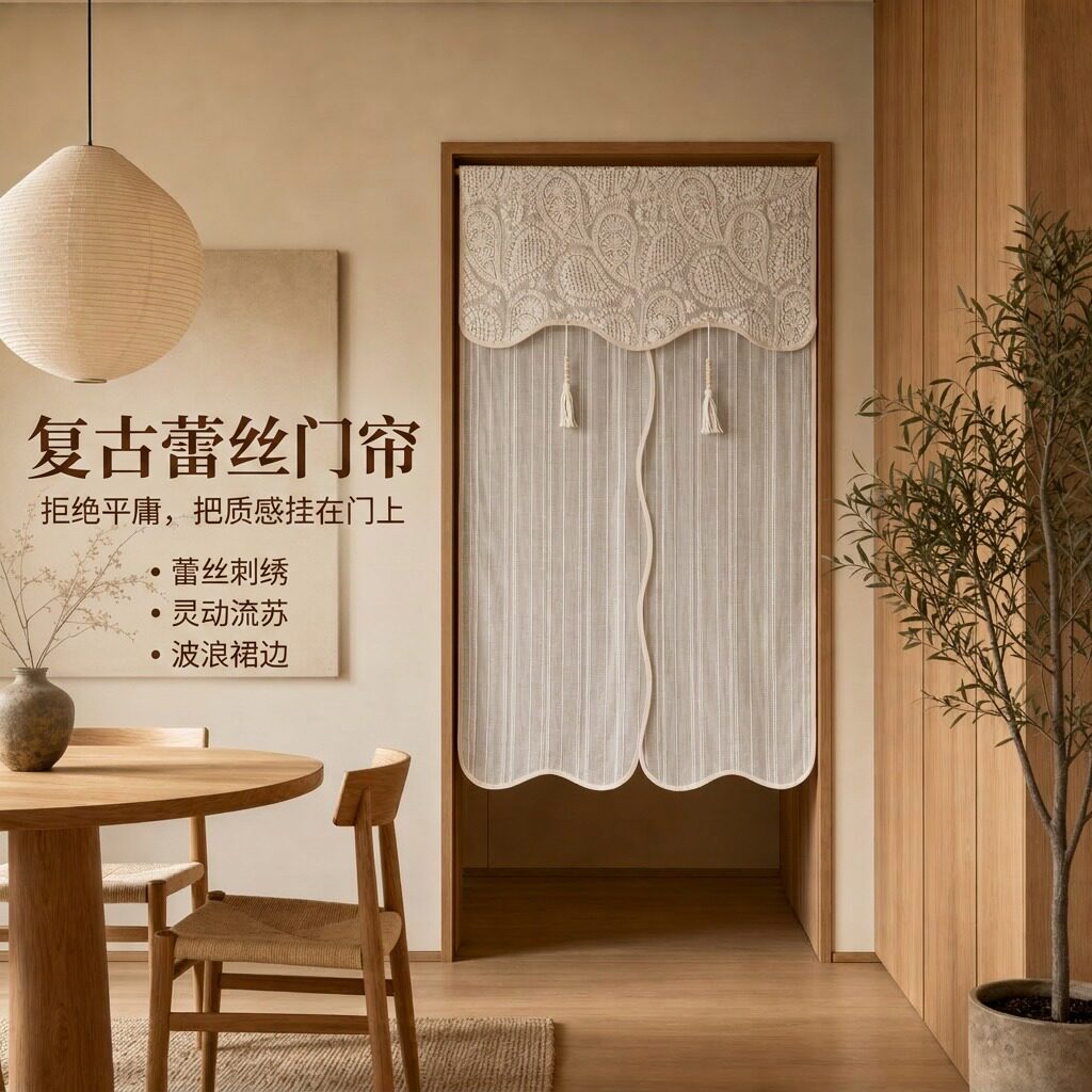门帘蕾丝刺绣半帘高级感隐私遮挡玄关免打孔卧室隔断遮挡厨房纱帘