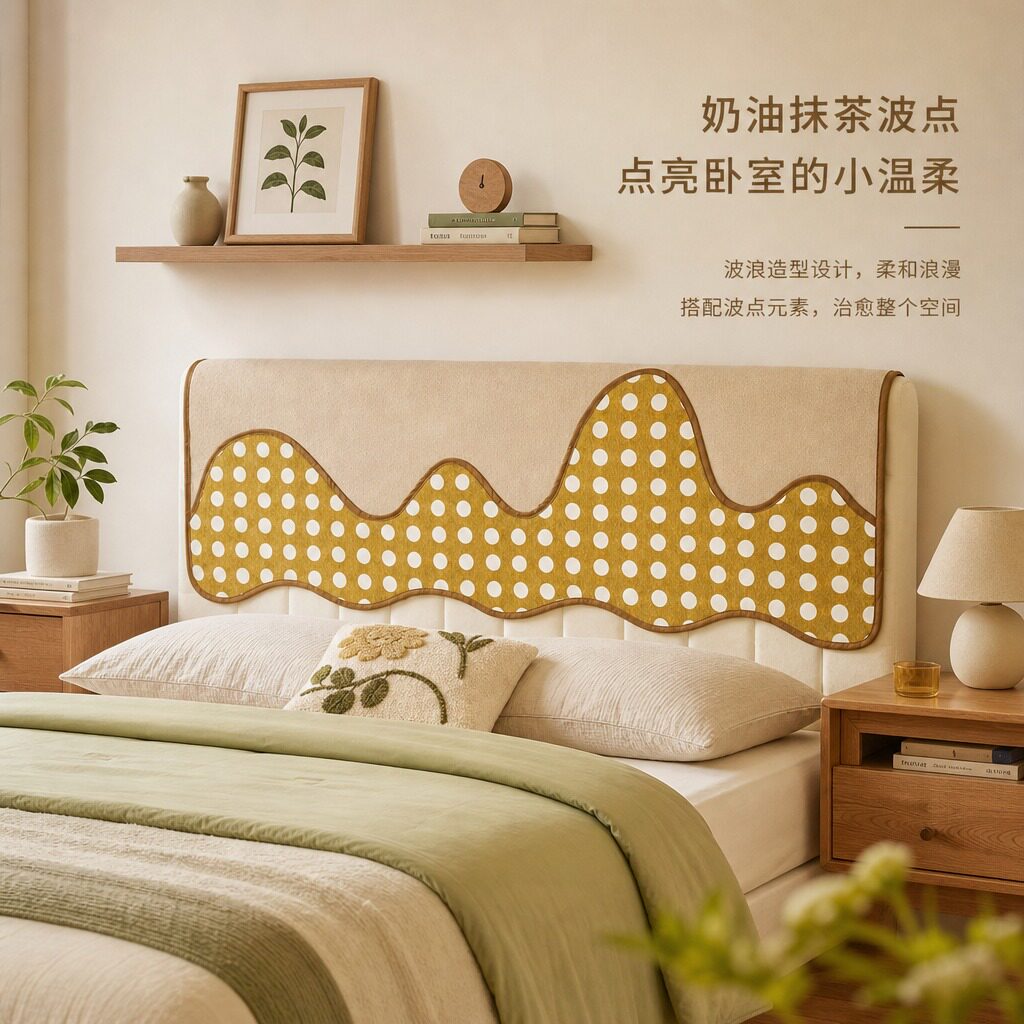 复古床头盖巾波点床头罩软包防尘盖布高级感异形靠背盖巾遮丑神器