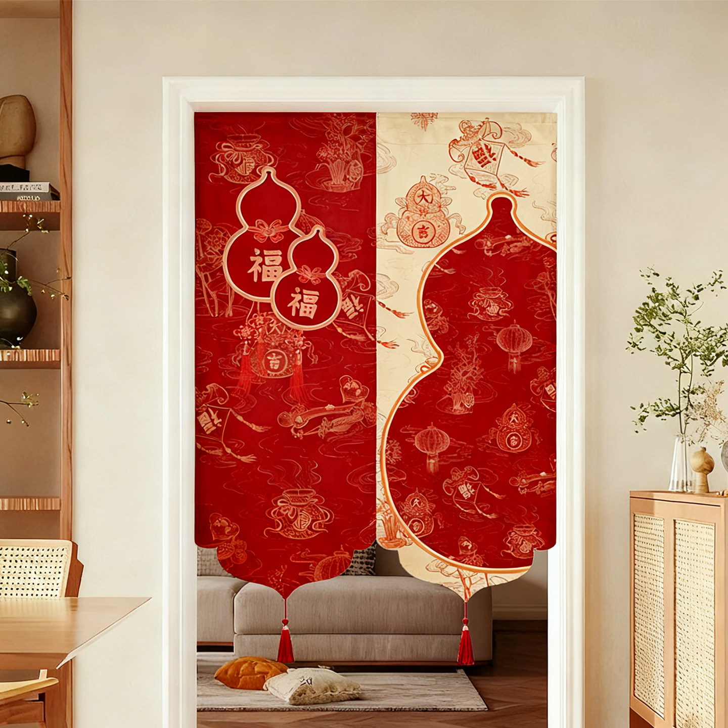 新中式喜庆葫芦福字门帘隔断帘