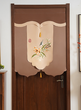 中式门帘布艺半帘组合帘卧室厨房卫生间隔断风水帘家用免打孔挂帘