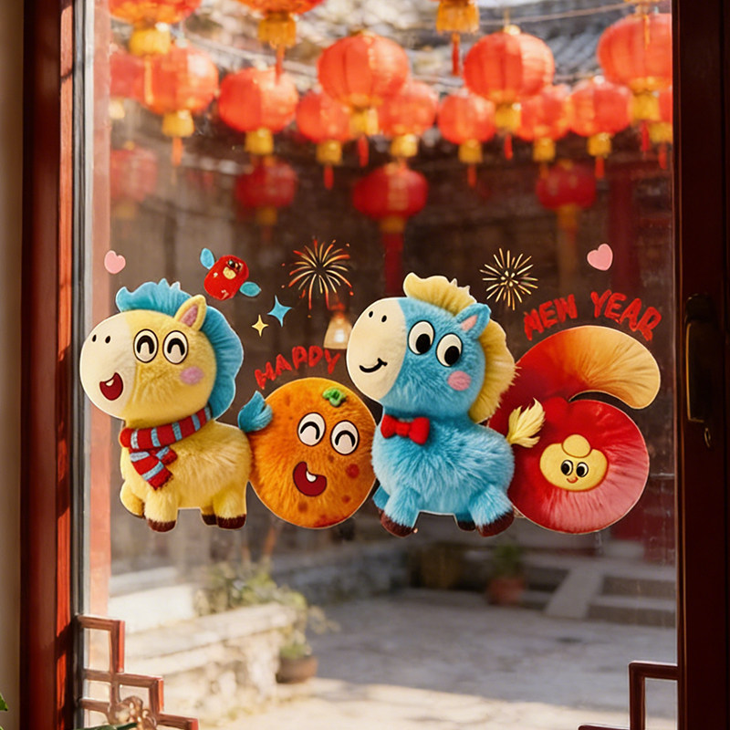 5D立体马年装饰窗花新款毛绒静电玻璃贴过年春节氛围布置橱窗贴纸,节庆用品/礼品,福字/窗花/窗贴,淘宝优惠券,粉丝福利购,淘宝优惠卷