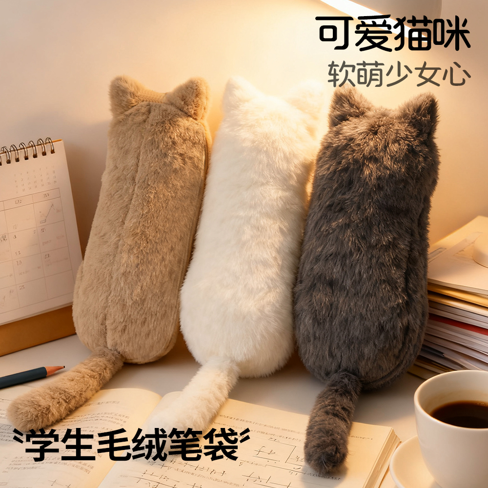 高颜值毛绒猫咪笔袋女生2026新款