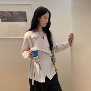 衬衫 翻领韩版 女装 不规则十三行新款 52736MOXI 系带春季