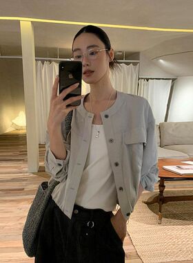 春季十三行新款韩版衬衫外套52789MOXI女装夹克圆领工装