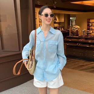 韩系66361MOXI苎麻十三行女装 新款 衬衫 简约翻领春季