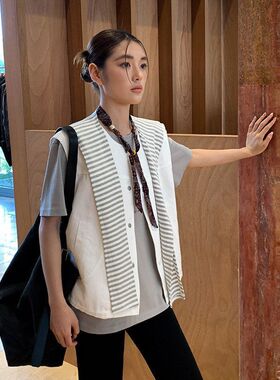 条纹66314MOXI披肩十三行韩版马甲女装新款外套春季