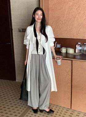 长款十三行风衣70449MOXI新款翻领春季休闲女装外套