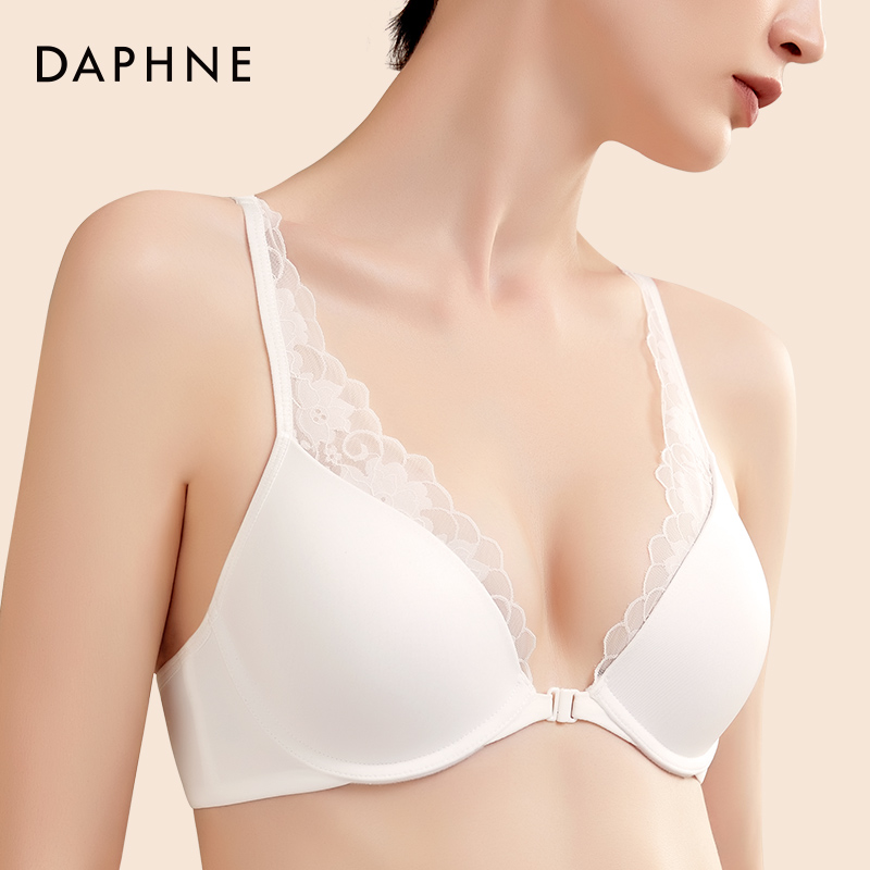 达芙妮前扣内衣女小胸聚拢无钢圈上托夏季薄款透气蕾丝美背文胸女