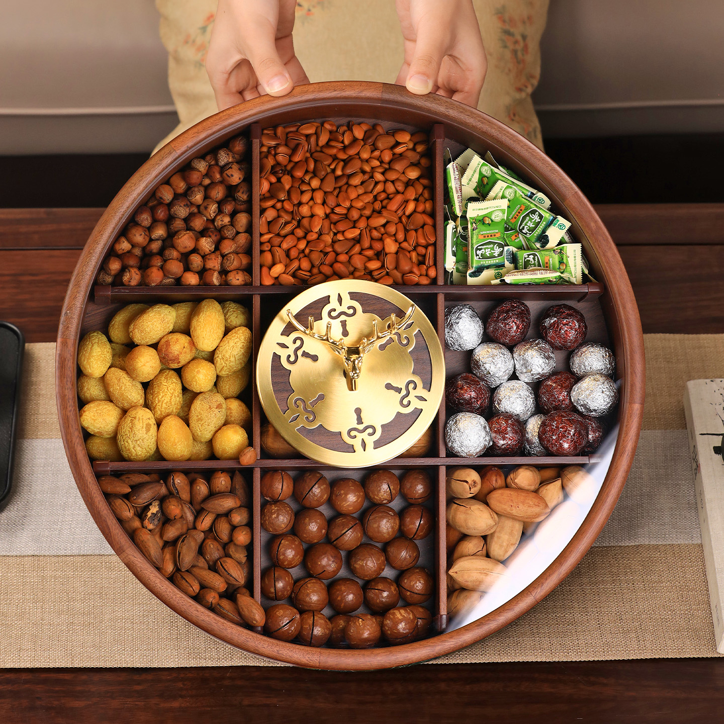 【奥古曼实木】中式九宫格果盘