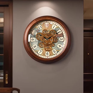 2025新款 复古齿轮机械挂钟客厅家用创意艺术时钟表轻奢高级感挂表