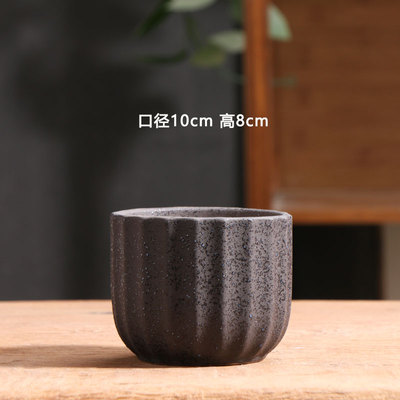 磨砂黑陶瓷多肉花盆简约粗陶小号