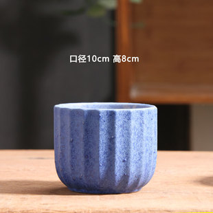 简约家用阳台陶土粗陶花盘小号陶盆清仓 磨砂蓝色多肉花盆陶瓷特价