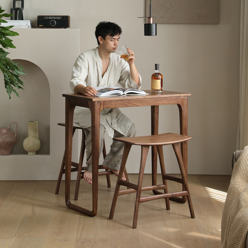意式极简小吧f台北美黑胡桃木吧台简约品酒桌两人小餐桌家用小书