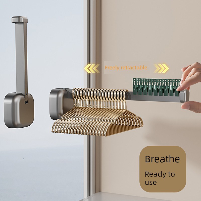 吸盘式衣架收纳神器家用阳台壁挂式多功H能伸缩衣架免打孔晾衣架