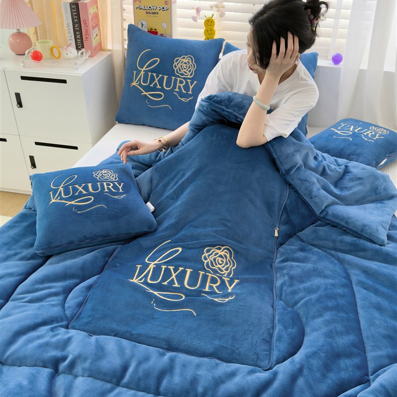 高档牛奶绒两用抱枕被p加厚简约汽车靠垫办公室沙发午睡可折叠毛