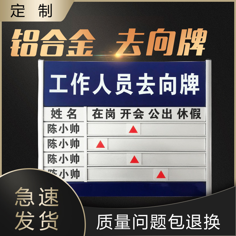 去向牌铝合金定制工作人员在岗指标志牌/提示牌/付款