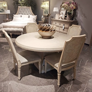 美克art建筑复兴家具圆餐桌餐椅轻奢仿古实木雕刻餐台别墅家具