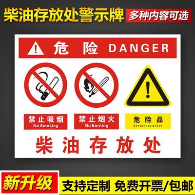 柴油存放处标识警示牌禁止吸烟严禁烟火闲人免进危险化学油品安全操作管理宣传标语挂图墙贴告示提示标示标志