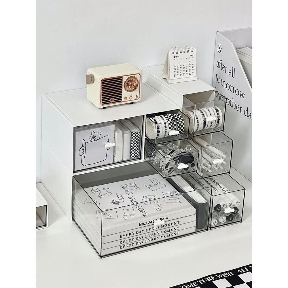 桌面收纳盒抽屉式学生书桌书本整理盒文具亚克力多层办公桌置马小