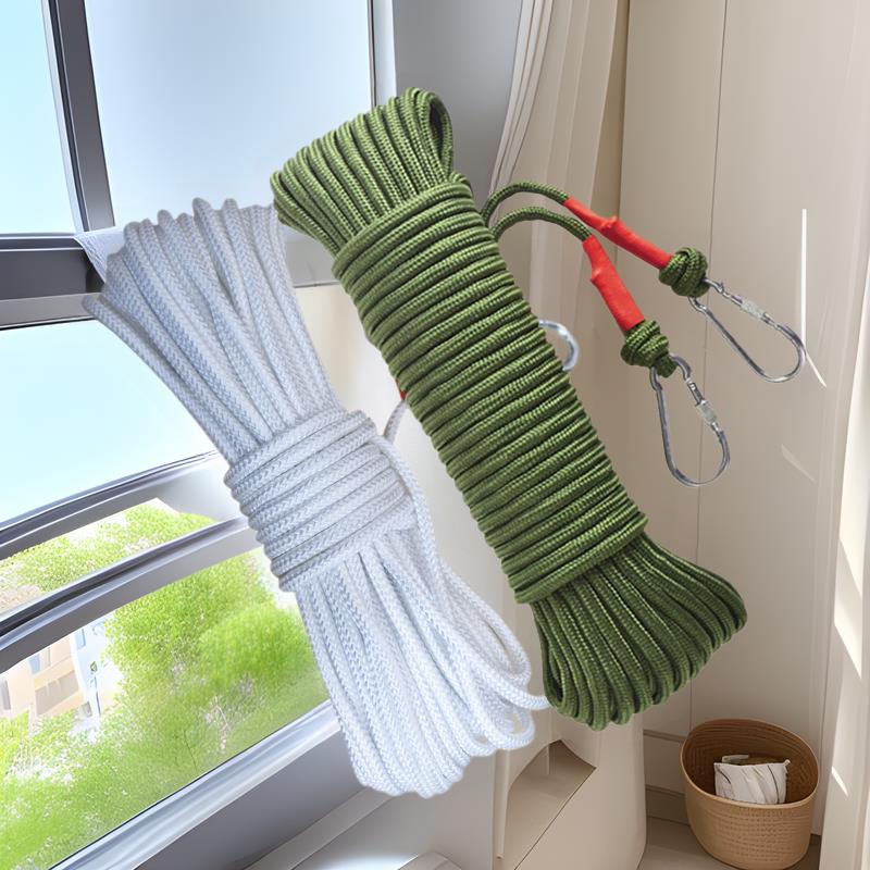 晾衣绳钢丝芯尼龙绳户外野营双钩捆绑绳免打孔晒衣绳加粗耐用