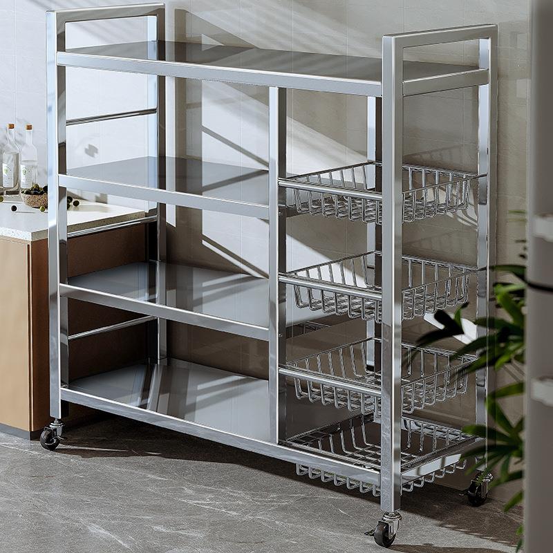 厨房不锈钢置物架菜篮子落地多层多功能微波炉锅具收纳架零食架子