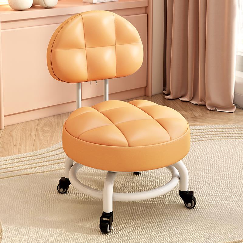 9C滑轮矮凳家用万向轮成人带靠背小凳子儿童学步带轮美缝圆凳小椅