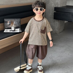 男童短袖套装夏季2026新款儿童痞帅休闲短裤夏装男孩宝宝夏款薄款