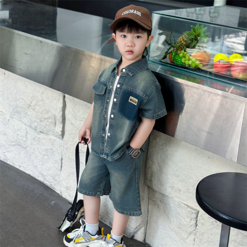 男童夏装套装2026新款儿童时髦短袖牛仔两件套宝宝夏季薄款衣服潮