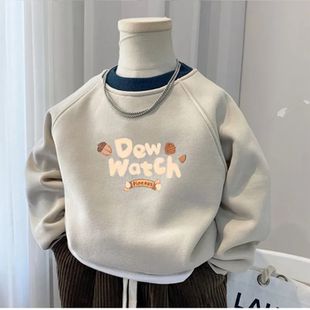 男童卫衣圆领打底2026儿童加绒秋冬上衣中童小童男孩新款洋气