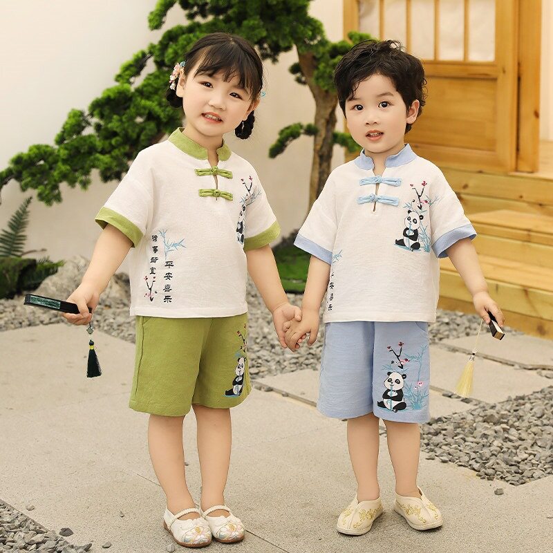 幼儿园园服中式汉服夏季短款套装六一儿童国风演出服宝宝周岁礼服