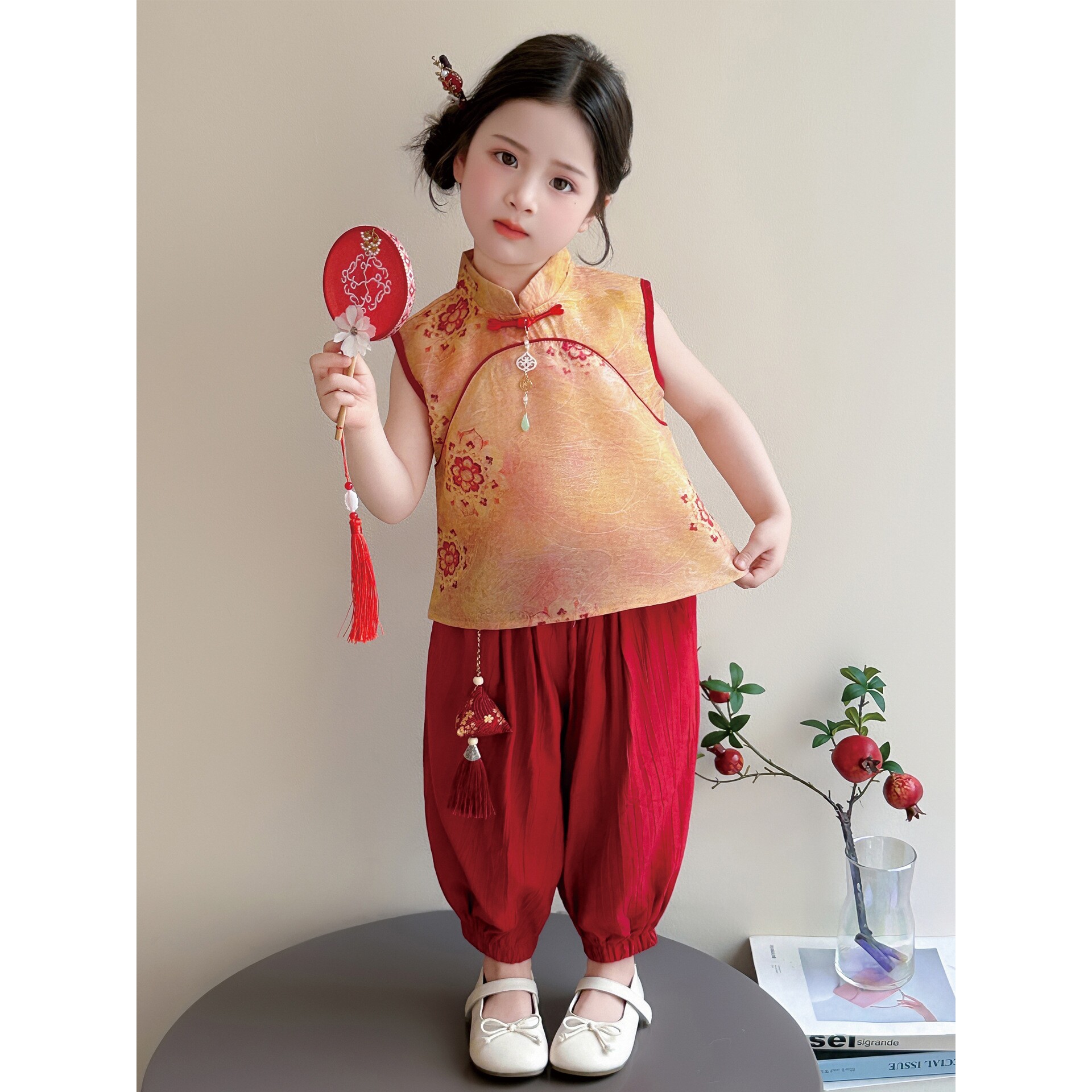 女童国风套装夏季新中式儿童旗袍女宝宝夏装古风汉服灯笼裤两件套图片