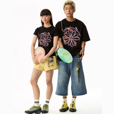 mbd小恶魔夏季新款手绘雏菊涂鸦短袖t恤男女情侣百搭凉感抗菌上衣
