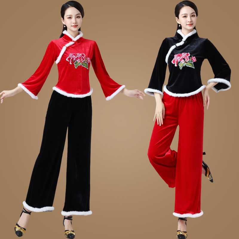 绣花民族风秧歌服金丝绒舞蹈演出服古典广场舞服装套装秋冬新款女
