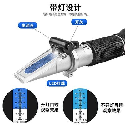 新款带灯光学盐度计折光仪海水培殖卤水盐度比重测量盐度计高精度