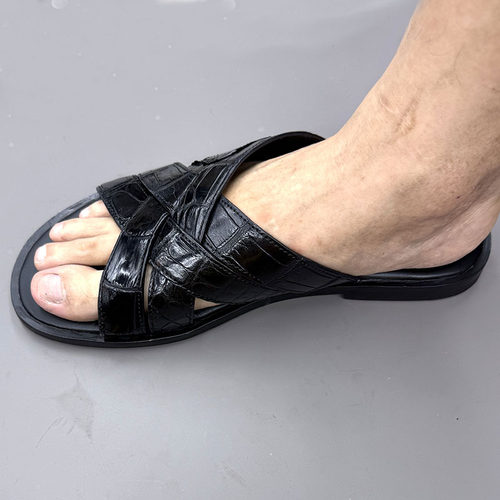 美洲鳄手工擦色真皮大底L家拖鞋